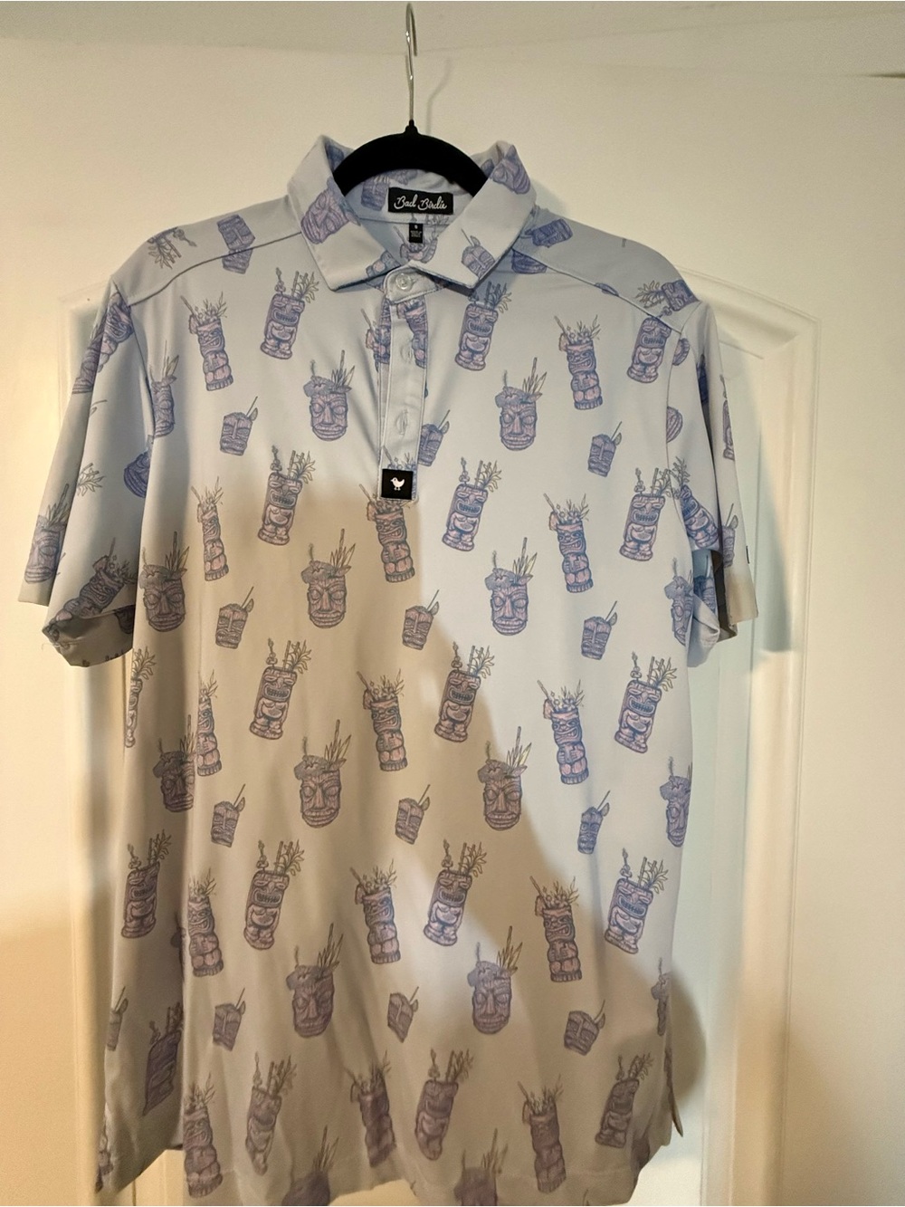 Bad Birdie Light Gray Polo with Lavender Tiki Print